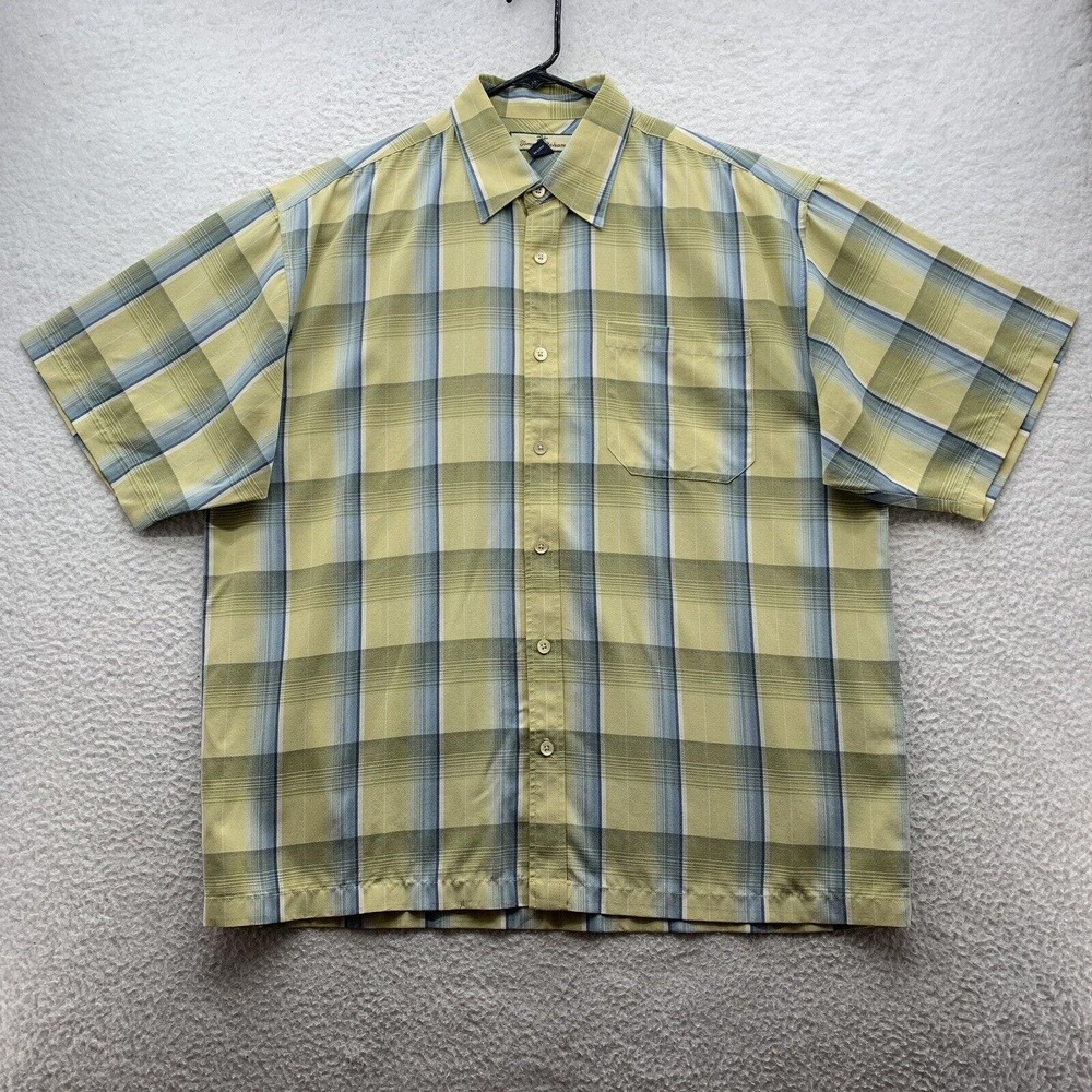 Tommy Bahama Button‎ Up Shirt Mens L Large Yellow Blue Plaid Dad Comfort Casual